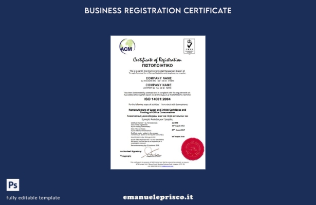 Modello di certificato di registrazione di Atene in stile verificato